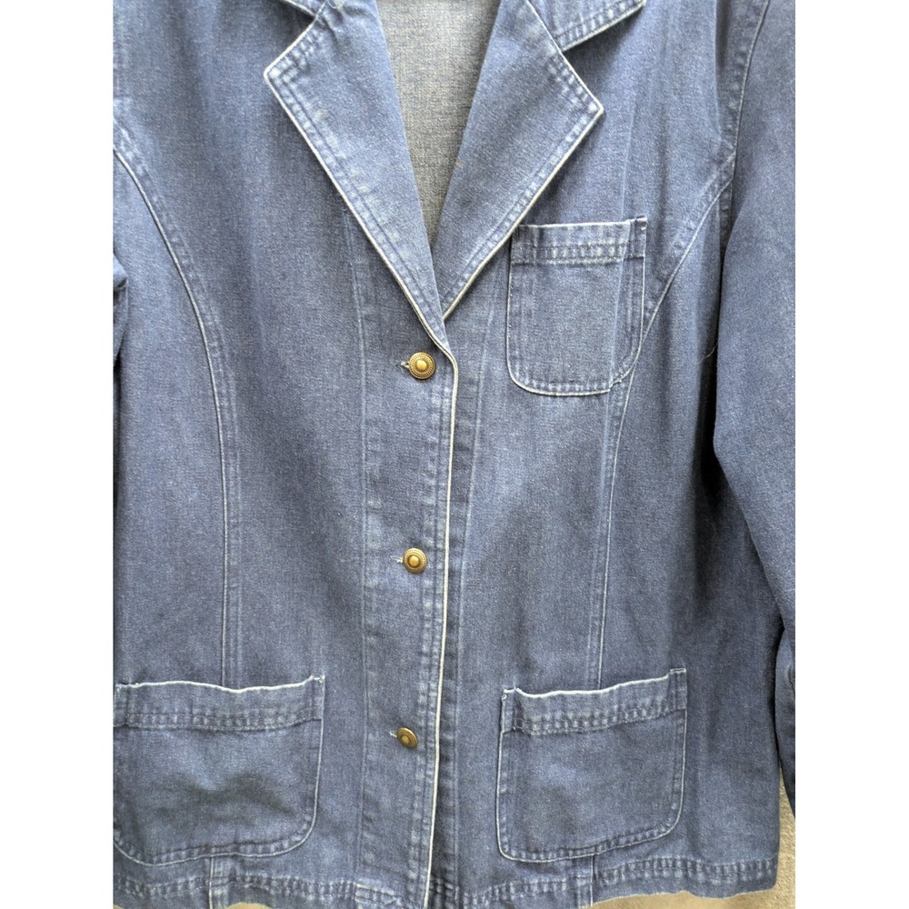 Vintage Denim Blazer Jacket Womens 10‎ Comfort 100 Cotton Jean Work 90s Grunge - Picture 2 of 6